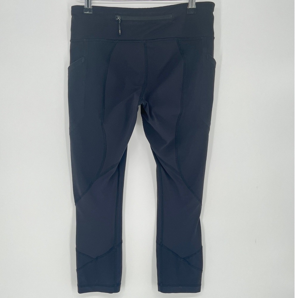 Lululemon Black Cropped Running Leggings Side Pockets Zip Pocket Womens Size 6‎ - Picture 2 of 12